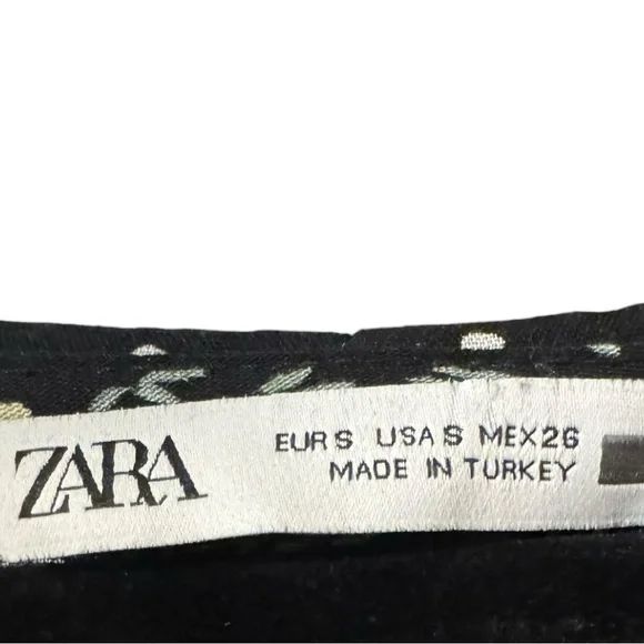 Zara Black Floral and Spotty Long Sleeve Tea Dress Mini Dress Contrast Print S - Picture 8 of 9